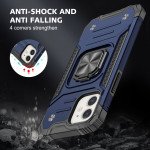 Wholesale Cube Style Armor Case with Rotating Ring Holder, Kickstand and Magnetic Car Mount Plate for iPhone 12 / 12 Pro 6.1 (Navy Blue)